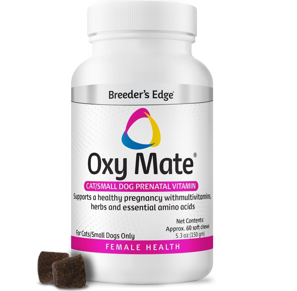 Borda do criador Oxy Mate cão e gatos Vitaminas pré-natais, Vitamina abrangente para cães grávidas e gatos Enriquecidos com nutrientes essenciais para mães saudáveis e litters, 60ct pequeno cão & gato