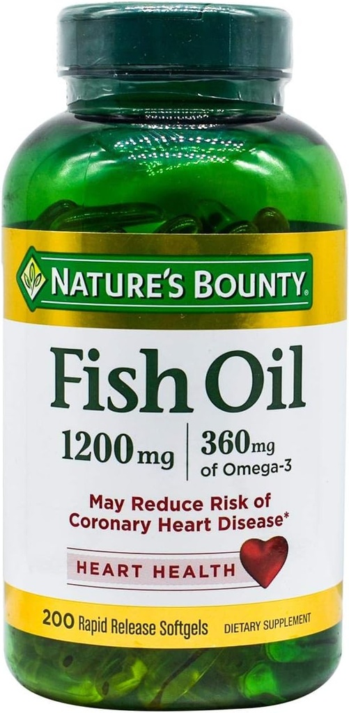 Óleo de peixe da recompensa da natureza, apoia a saúde do coração, 1200 Mg, liberação rápida Softgels, 200 Ct