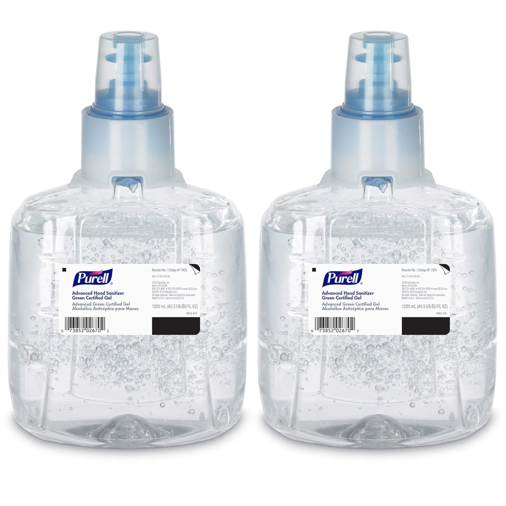 Purell Advanced Green Certified Hand Sanitizer Gel, 1200 ml Sanitizer Refil para Purell LTX Touch-Free Dispenser (Pack of 2) - 1903-02