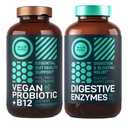 Enzimas Digestivas com Probióticos e Prebióticos e Vegan Probiótico Plus B12 Melhorado Digestivo e Gut Health Bundle