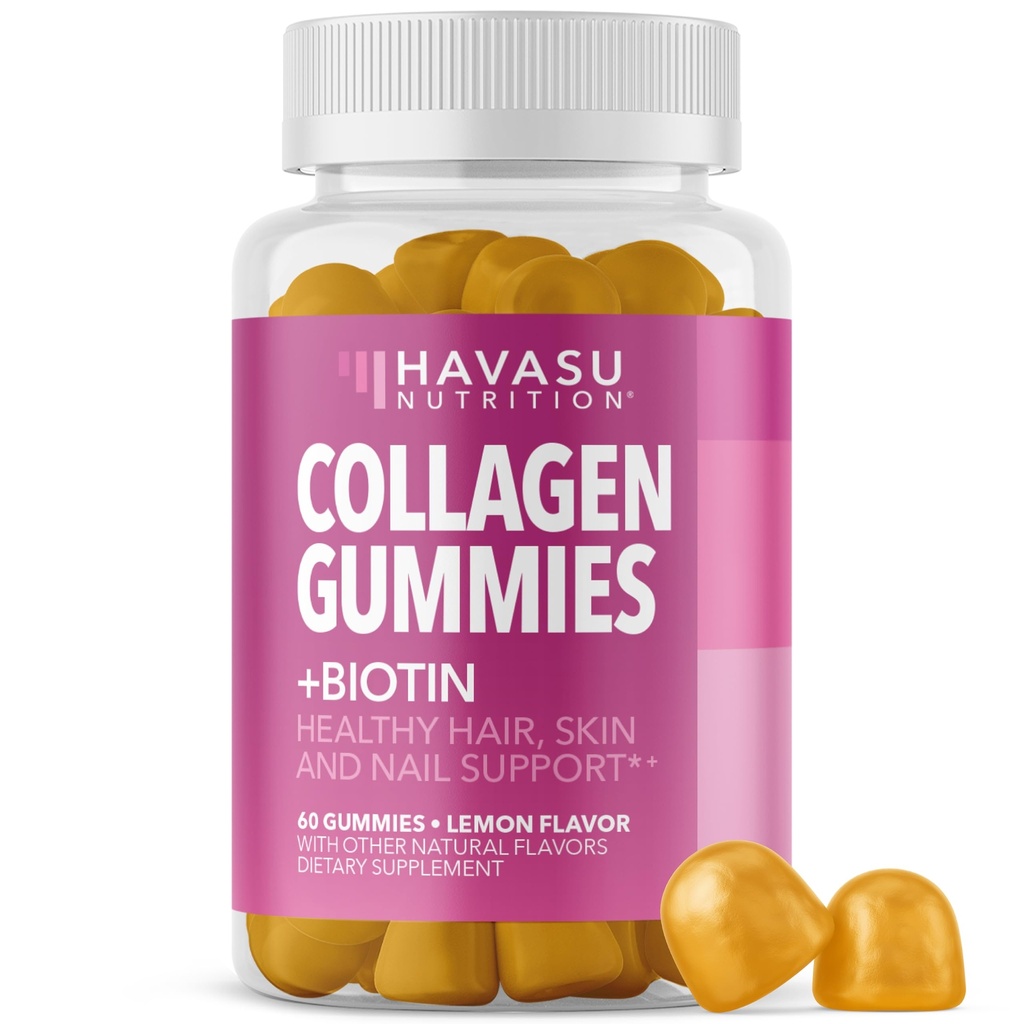 Gomas de colágeno para mulheres e homens com 2500mcg de biotina, zinco, vitamina C & E - gomas de colágeno hidrolisadas para cabelo, pele e suporte de unhas - gomas de biotina e colágeno - sabor de limão - 30 Serve