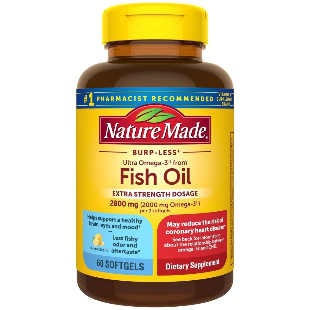 Nature Made extra força Omega 3 Fish Oil Supplements, 2800mg, Fish Oil Omega 3 Supplements as Ethyl Esters for Healthy Heart, Brain, Eyes, Mood Support, 60 Softgels, 30 Day Supply