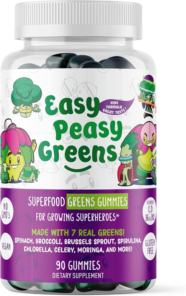EasyPeasyGreens diariamente chicletes vegetarianos para crianças - 90 chicletes verdes - ajuda os comedores exigentes obter seus vegetais em - feito com 10 extratos vegetais reais e 100% Vegan