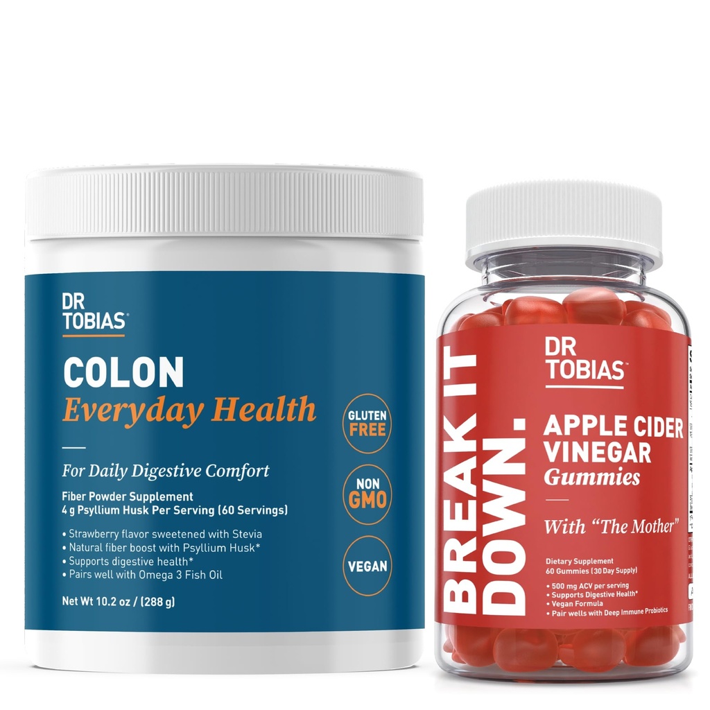 Dr. Tobias Apple Cider Vinagre Gummies & Colon Saúde diária - Digestivo diário, Detox e Cleanse Suporte com ACV Gummies & Psyllium Husk Pó