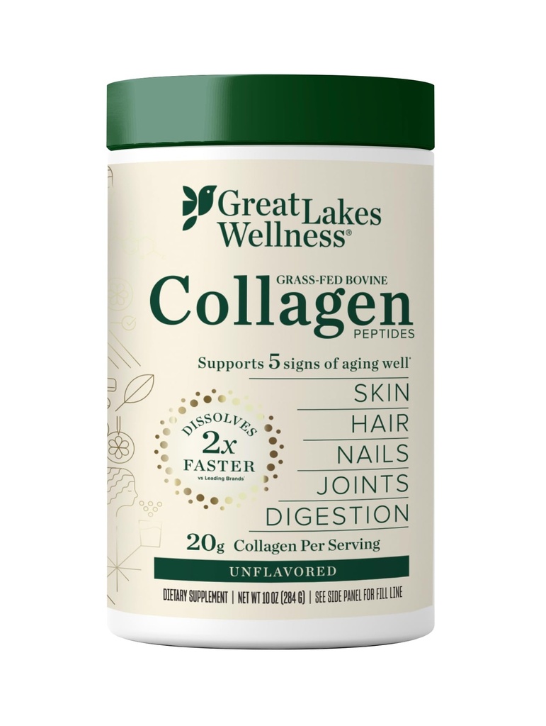 Grandes Lagos Bem-Estar Colágeno Peptídeos Pó para Pele, Cabelo, Unhas, Juntas e Digestão - Sem sabor - Dissolver rapidamente Hidrolisado, Não-GMO, Keto, Kosher - 10 onças
