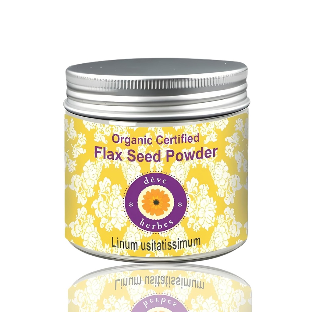 Deve Herbes Puro Flax Seed Powder (Linum usitatissimum) Organic Certified Natural Therapeutic Grade 100 gm (3,5 oz)