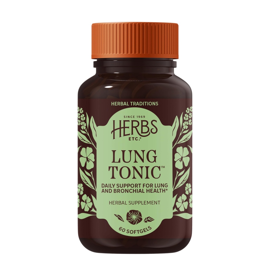 Herbs Etc. Tônico Pulmão - Suplemento Pulmão para Apoio Bronquial - Suporte Respiratório Saudável com Mullein, Horehound & Grindelia - 60 Softgels