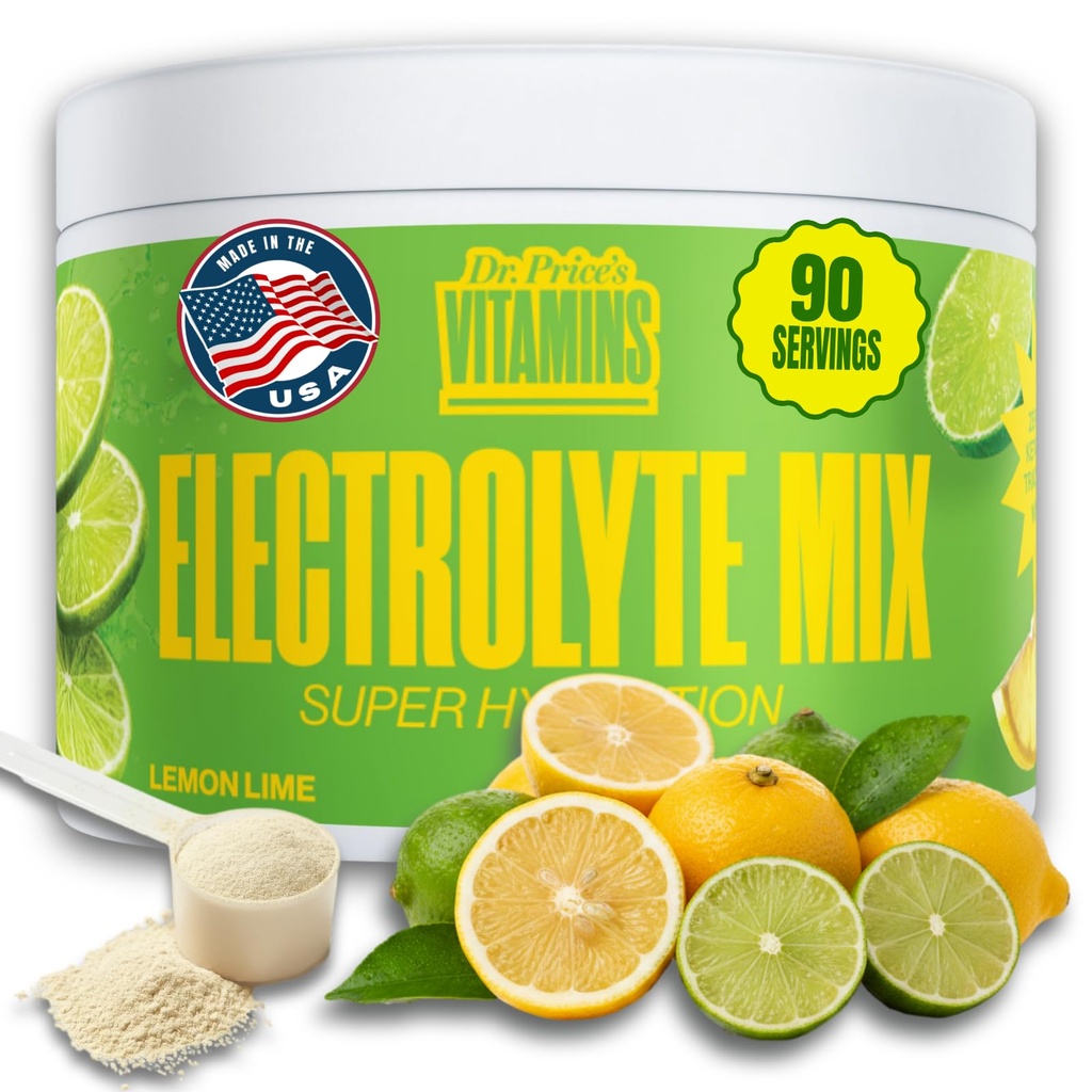 Dr. Price's Electrolyte Mix – Pó de hidratação sem açúcar com 72+ Trace Minerals □ Sem açúcar, Eletrolíticos de dissolução rápida Pacotes de pó □ Limão-Lime, 90 Servings