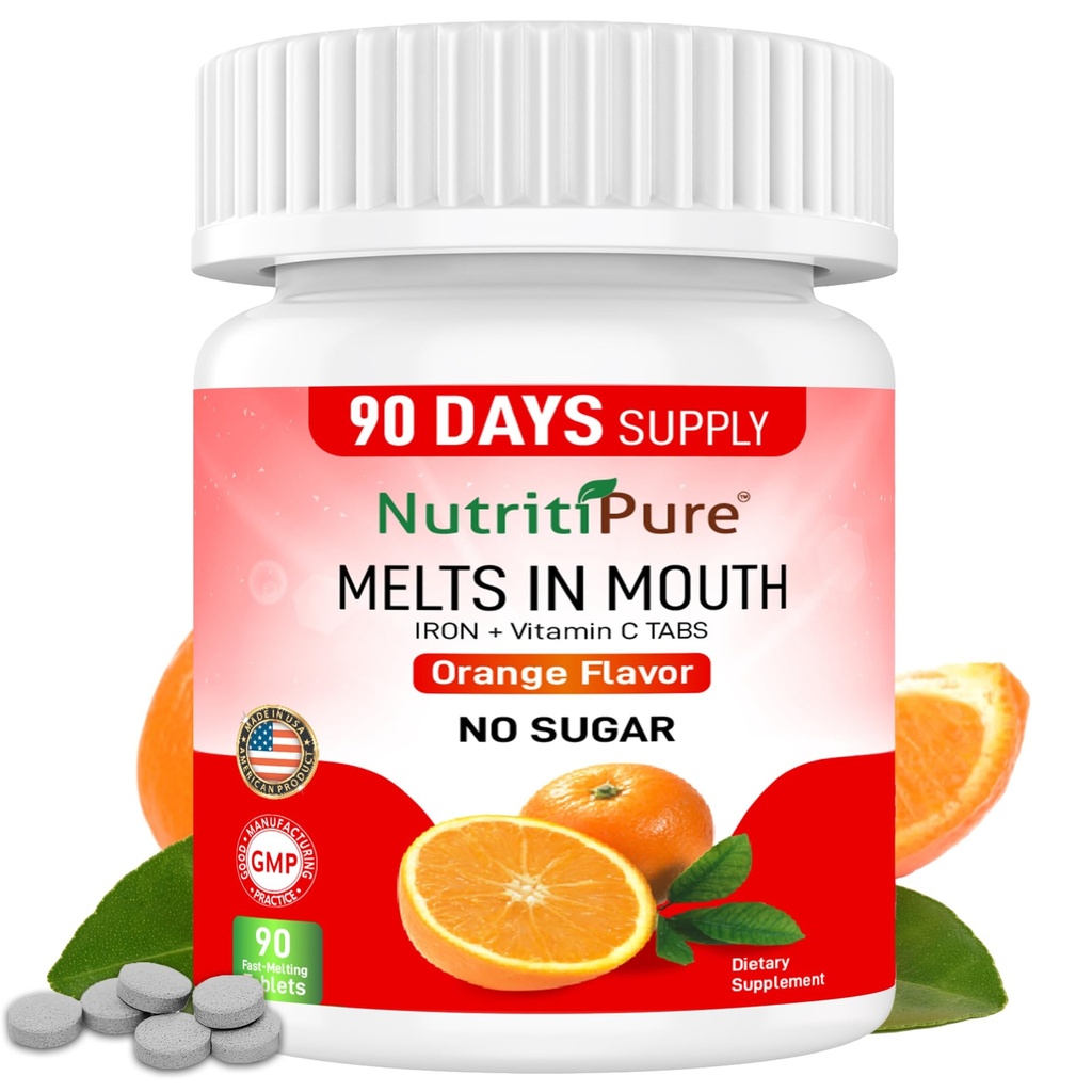 Suplemento de ferro mastigável para mulheres/homens (Ferro carbonilo 18 mg com vitamina C 30 mg) Comprimido em laranja sabor 90 Conde (1)