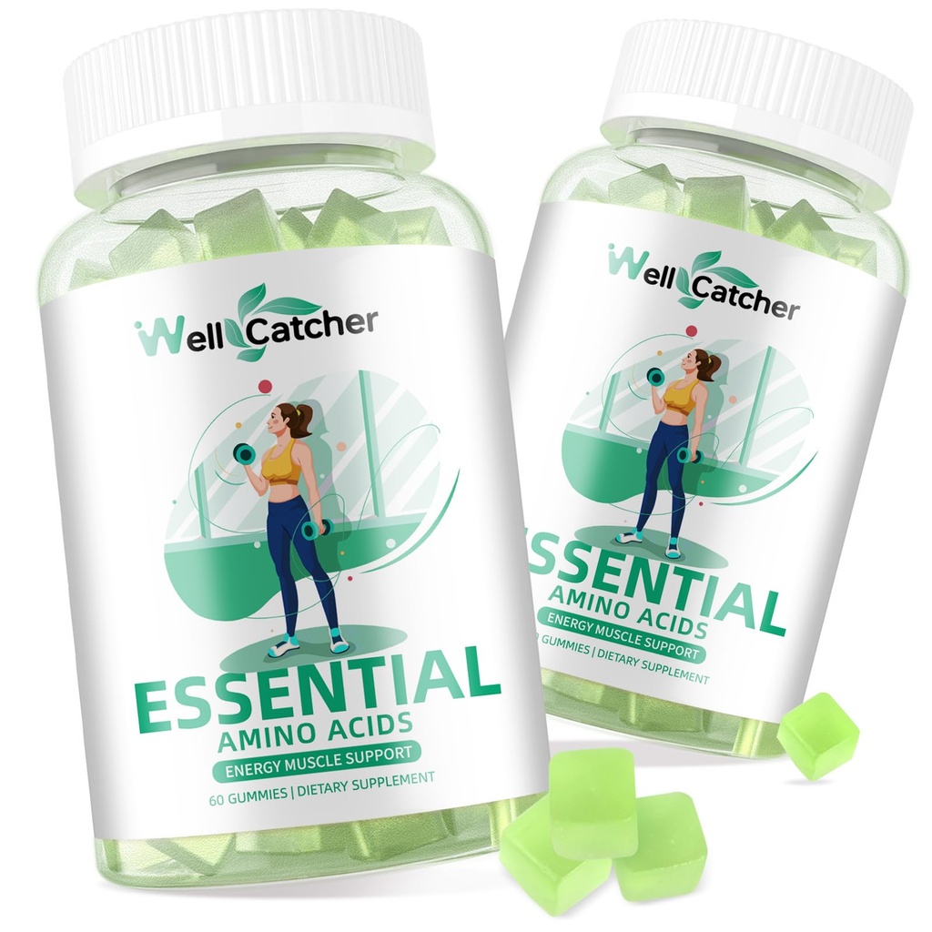 EAA Gummies Aminoácidos Essenciais - 60 dias Forneça todos os 9 Aminós Essenciais e Todos os Aminós de Cadeia Ramificada (BCAAs) Açúcar Livre com Recuperação Músculo Suporte Energia Não GMO Green Apple Flavor