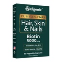 Wellgenix Purvana Max Cabelo, pele e unhas Vitamina - dupla força Biotina 5000 MCG, VIT A & B, ácido fólico, extrato de sementes de uva - Suplemento de suporte de cabelo -30 Cápsulas (Pacote de 1)
