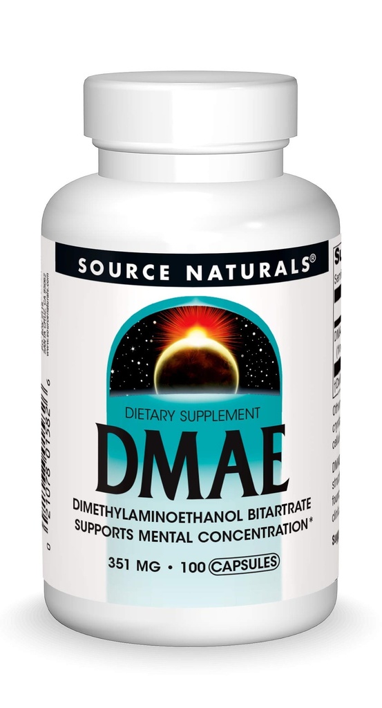 Fonte Naturals DMAE, Bitartarato de Dimetilaminoetanol - Suporta Concentração Mental*, 351mg - 100 Cápsulas