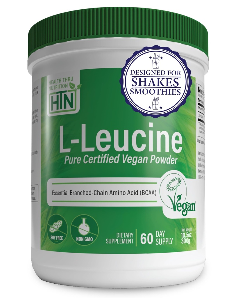 Saúde Thru Nutrition Puro L-Leucine Powder 300g Certified Vegan - Fermentado - Não-GMO - Essencial BCAA - 3o partido testado - 5 gramas por serviço
