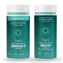 Iwi Omega-3 Minis & Brain Omega-3 Bundle, 30 Servings, Vegan Planta-baseada Algas Omega 3 com EPA + DHA, Krill & Fish Oil Alternative, Sem gosto de peixe