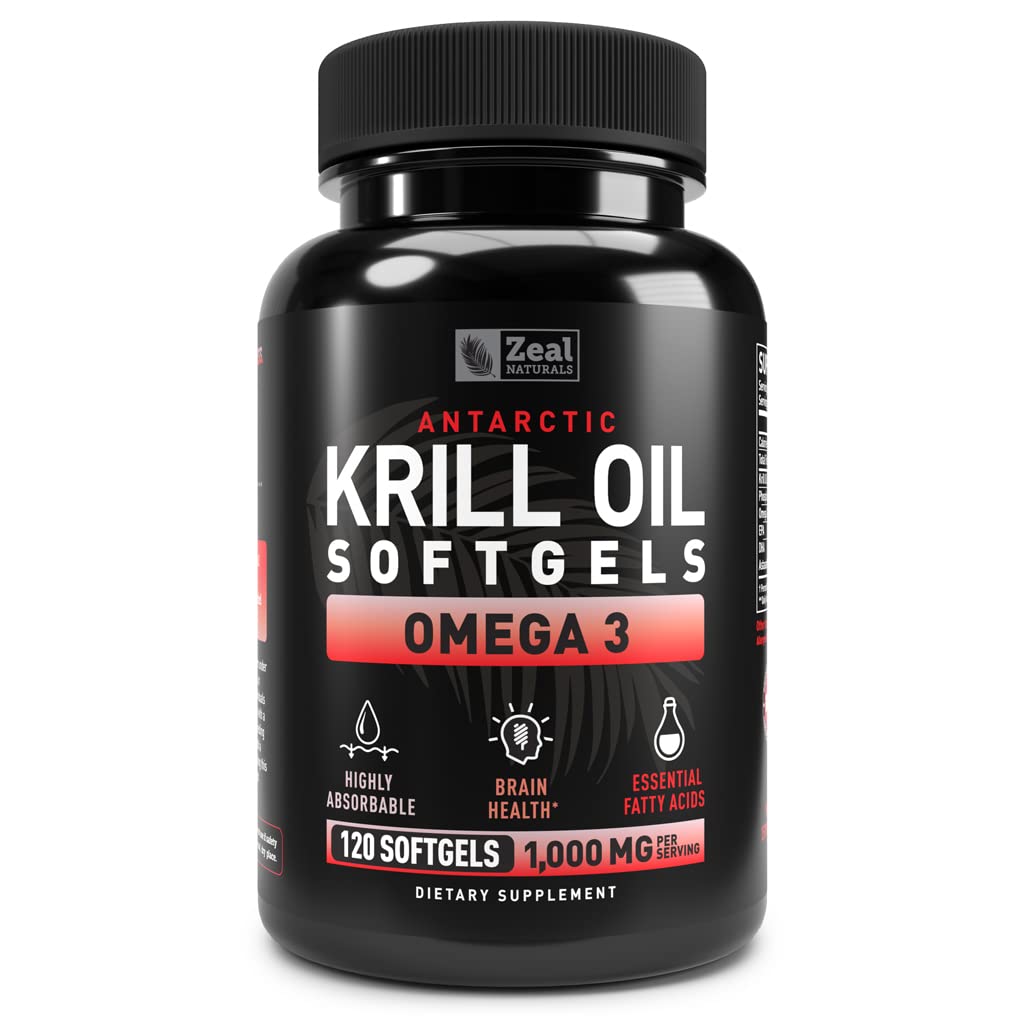 Antártico Krill Oil 1000mg (120 Softgels) Omega 3 Suplemento de óleo de peixe com EPA, DHA e Astaxantina - para articulação, cérebro, e, apoio cardíaco para homens e mulheres