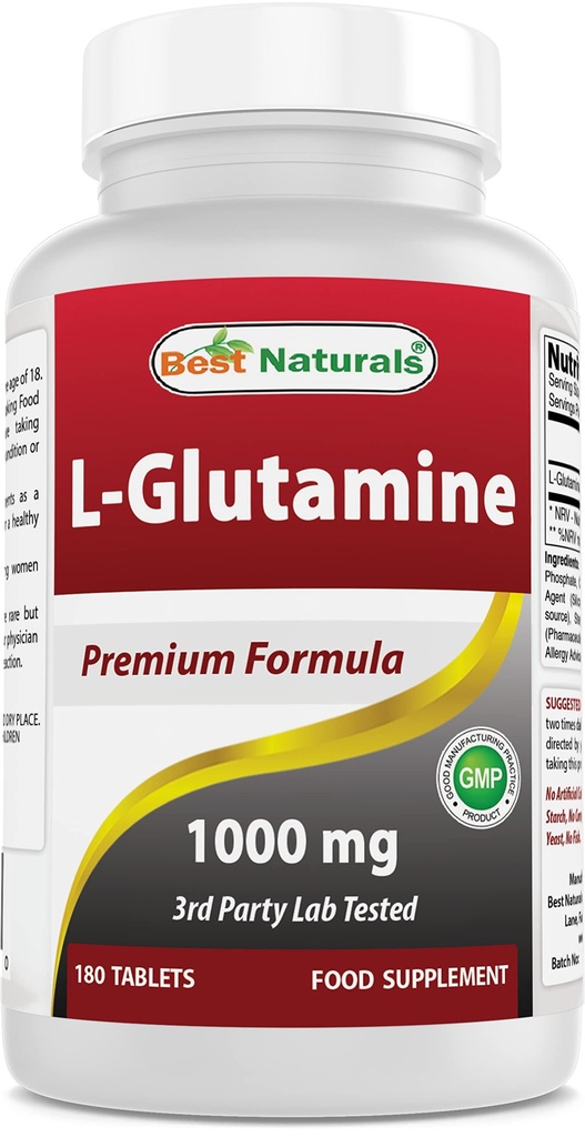 Melhor Natural L-Glutamina 1000mg Combustível para Exercício (Não-GMO) Comprimidos, 180 Contagem