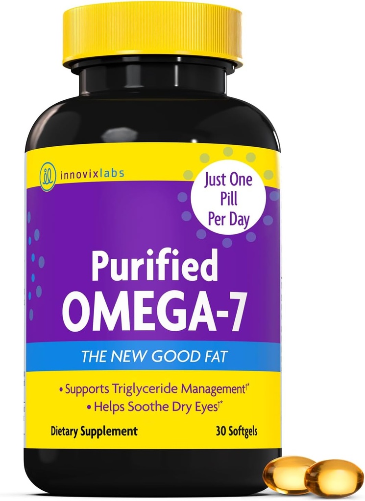 InnovixLabs Purified Omega 7 Suplemento - 210 mg Ácido palmitoleico Omega-7, óleo de peixe para o suporte de metabolismo e triglicérido, ácidos gordos essenciais, IFOS aprovado, 30 Softgels