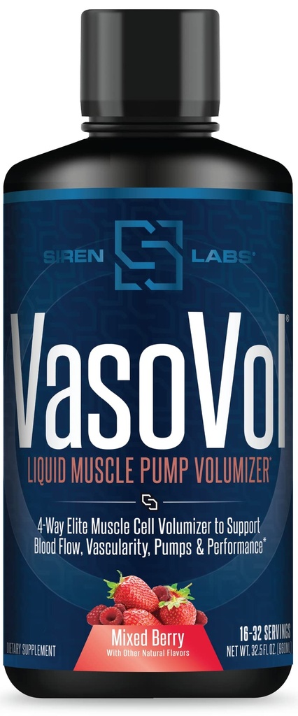 Volumizador de Bomba de Músculo Líquido Vaso-VOL com Sulfato de Agmatina - Pré-treino para os homens para levar seus treinos para o próximo nível com Vascularidade e Desempenho (Mistured Berry)