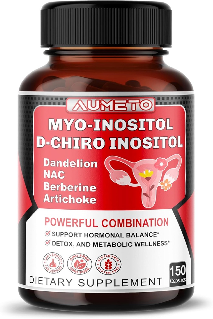 Myo-Inositol + D-Chiro Inositol – 150 Cápsulas – com Folato, NAC, Berberine, CoQ10, e Detox Blend – Suporte Equilíbrio Hormonal e Bem-Estar Metabólico – Não-GMO, Sem Glúten