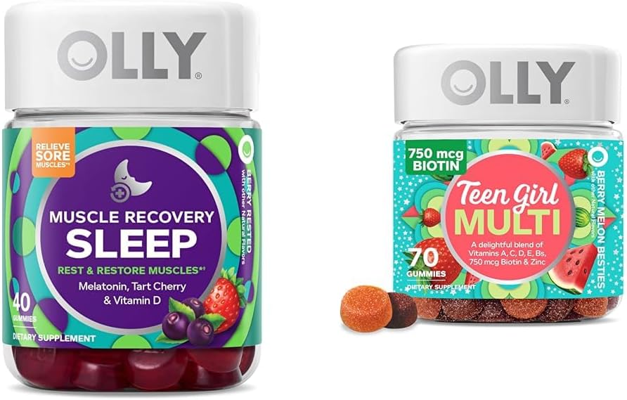 OLLY Muscle Recovery Sleep Gummies 40 Count and Teen Girl Multi Gummy, Vitaminas, 70 Count