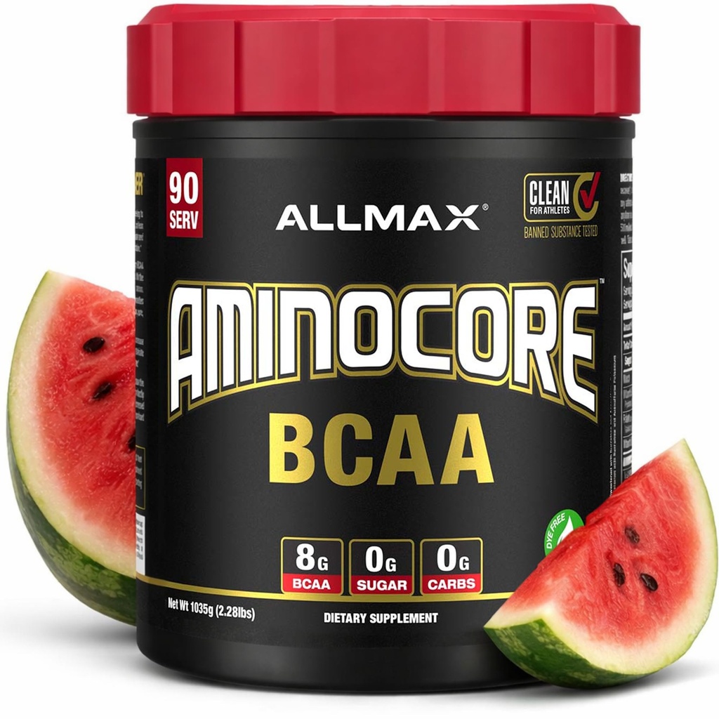 ALMAX Nutrição AMINOCORE BCAA Pó, 8.18 Grams de Aminoácidos, Intra e pós-treino Recuperação Bebida, Glúten Livre, Melancia, 945 g