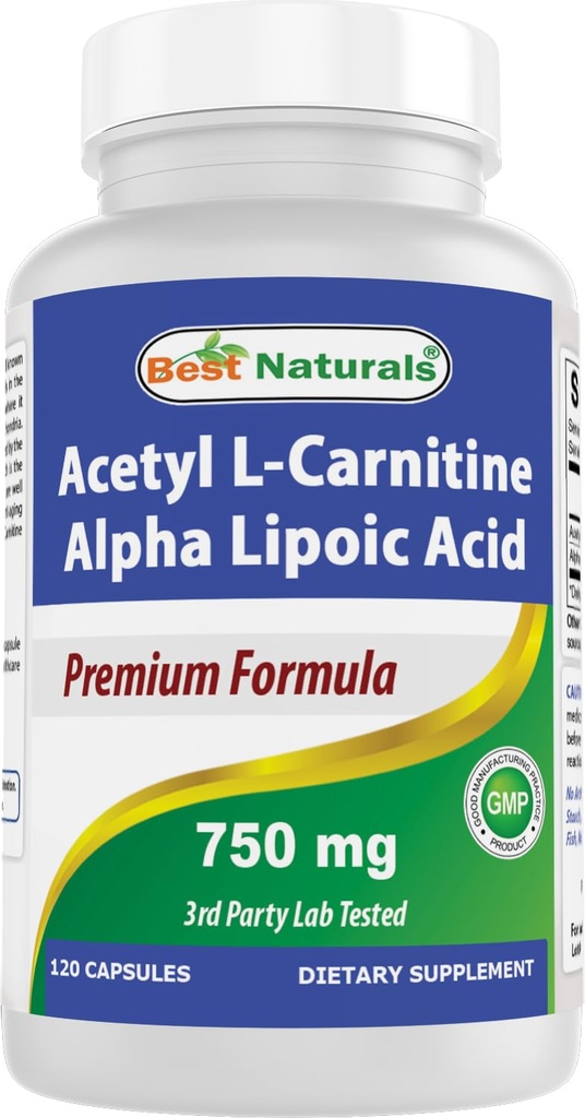 Best Naturals Acetil L-Carnitina e Ácido Alfa Lipóico 750 mg 120 Cápsulas
