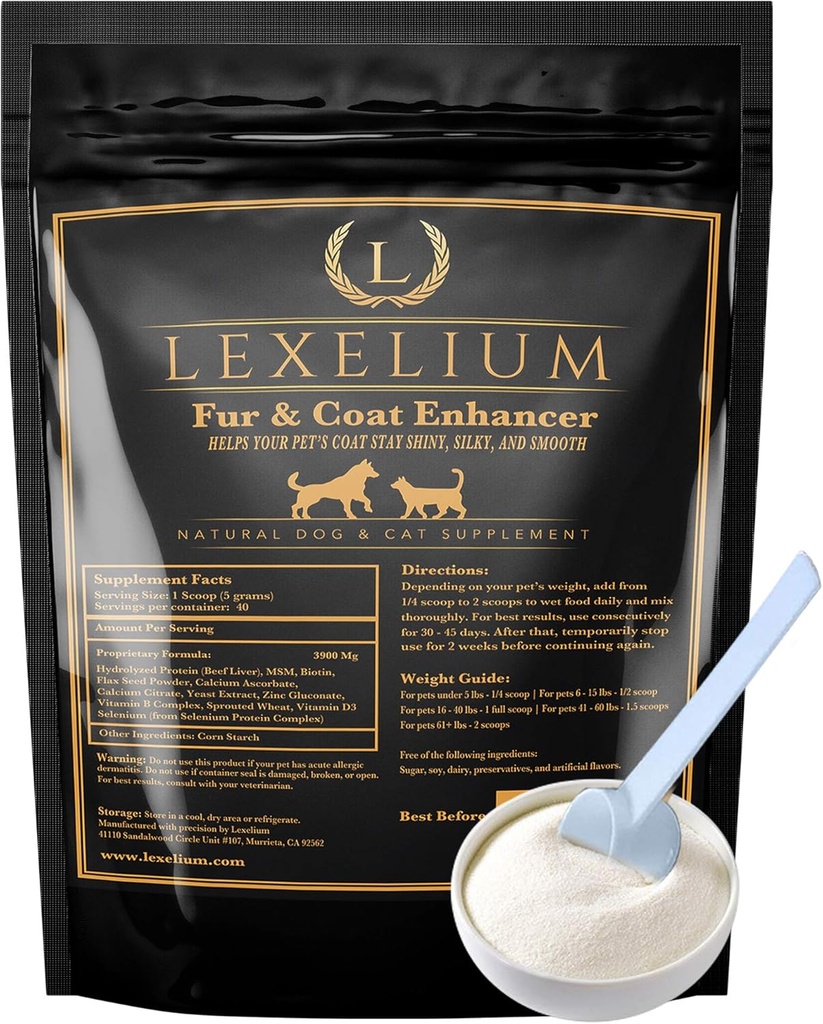 Dermatitis Skin and Coat Supplement for Dogs and Cats - Promove Pele e Pele Saudáveis para Cães e Gatos - Ajuda w/Itch, Pele Seca + Outros Sintomas - Natural Vet-Aprovado Pó Fórmula - 200G