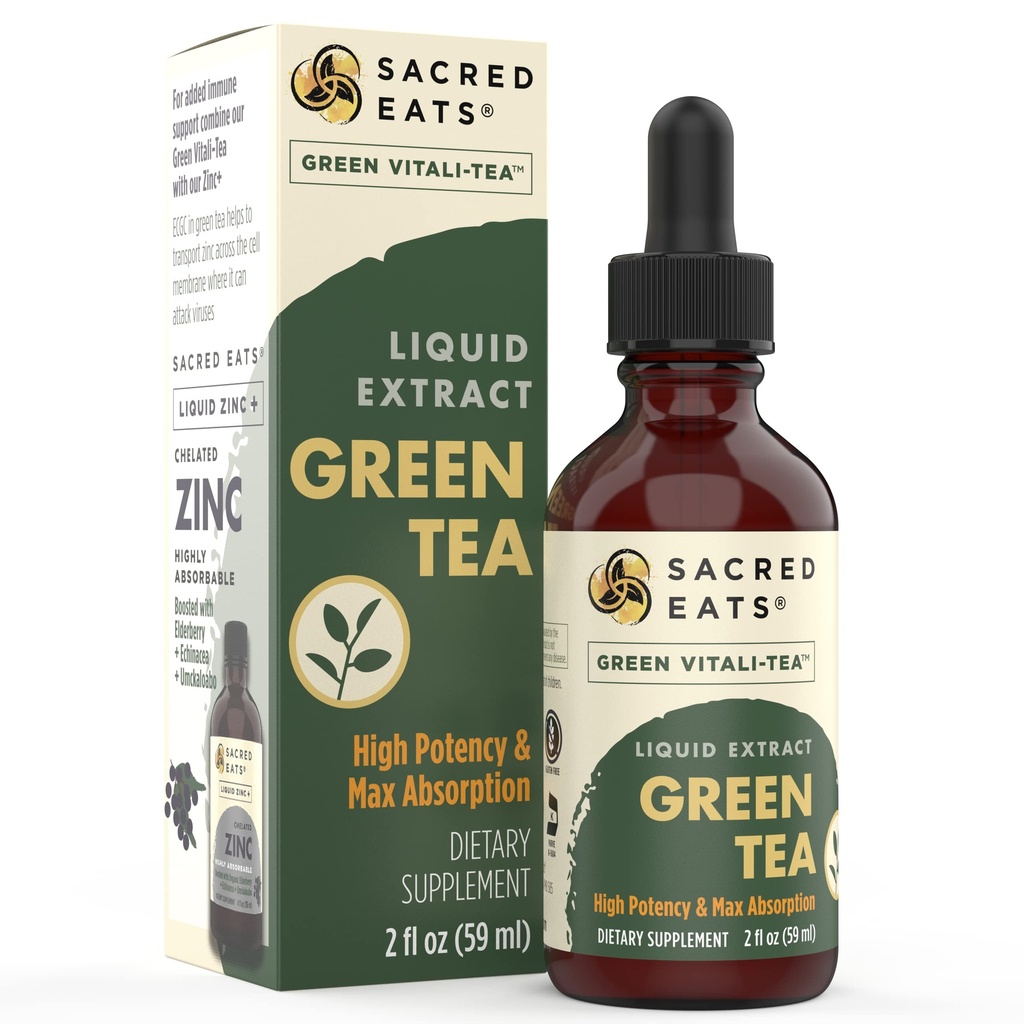 Green Tea Liquid Extract Drops - Suporte imunológico (Antioxidantes e Polifenóis) Suplemento. Promove Energia Gentil. Ingredientes Orgânicos, Não-GMO, Álcool e Sem Glúten (Não-Flavorado)
