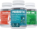 Equilíbrio 1 Kit de 3 Mês, Probiótico, CandAssist, Fígado Um, 15 bilhões de UFC Probiótico, Limpeza Natural com Ácido Caprílico, Suporte de Fígado com Cardo de Leite