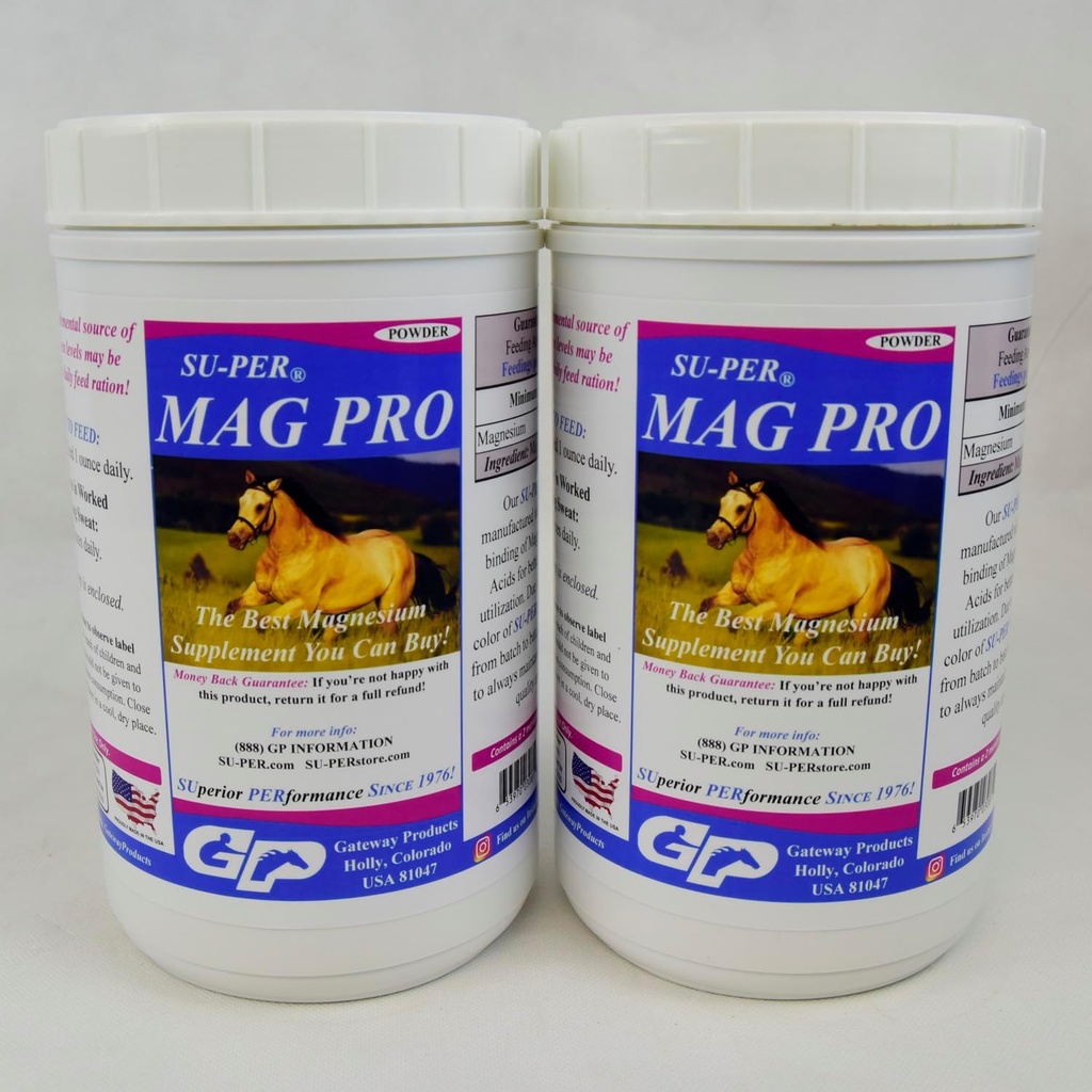 SU-PER Mag Pro Horse Calming Supplement - Suporte Comportamento normal e efeito calmante - Suplemento de magnésio para cavalos - 4 libras, (2 pacotes)