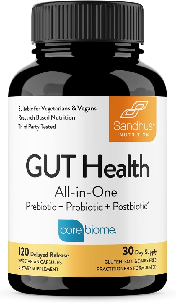 Sandhu's Gut Health - Prebiótica, Probiótica, Pós-Biótica e L-Glutamina Saúde Digestiva, Colón, Probiótica Total de Suplementos