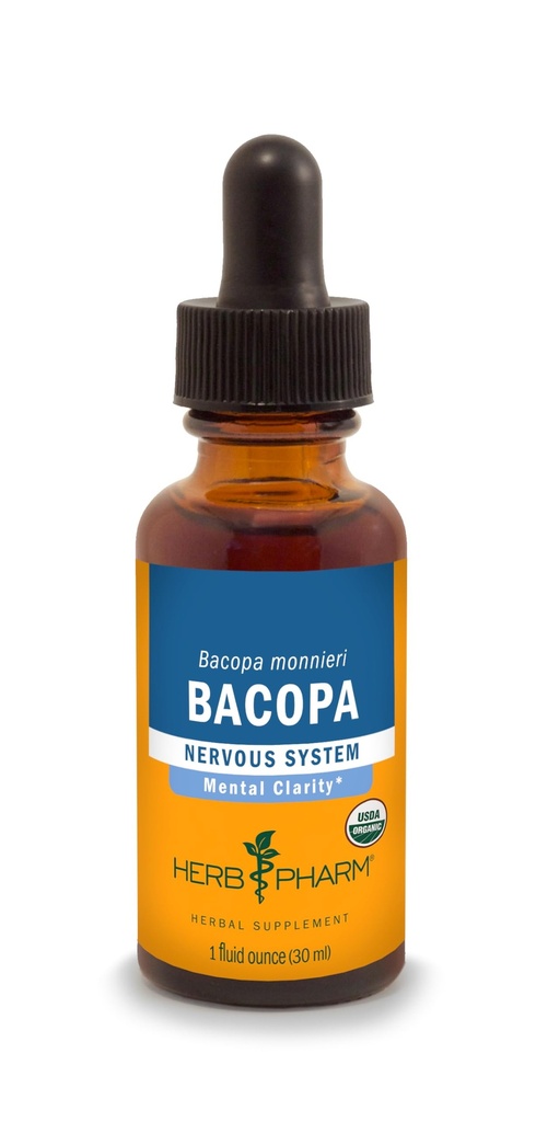 Herb Pharm certificado Bacopa líquido orgânico para suporte ao cérebro - 1 onça (DBAC01)