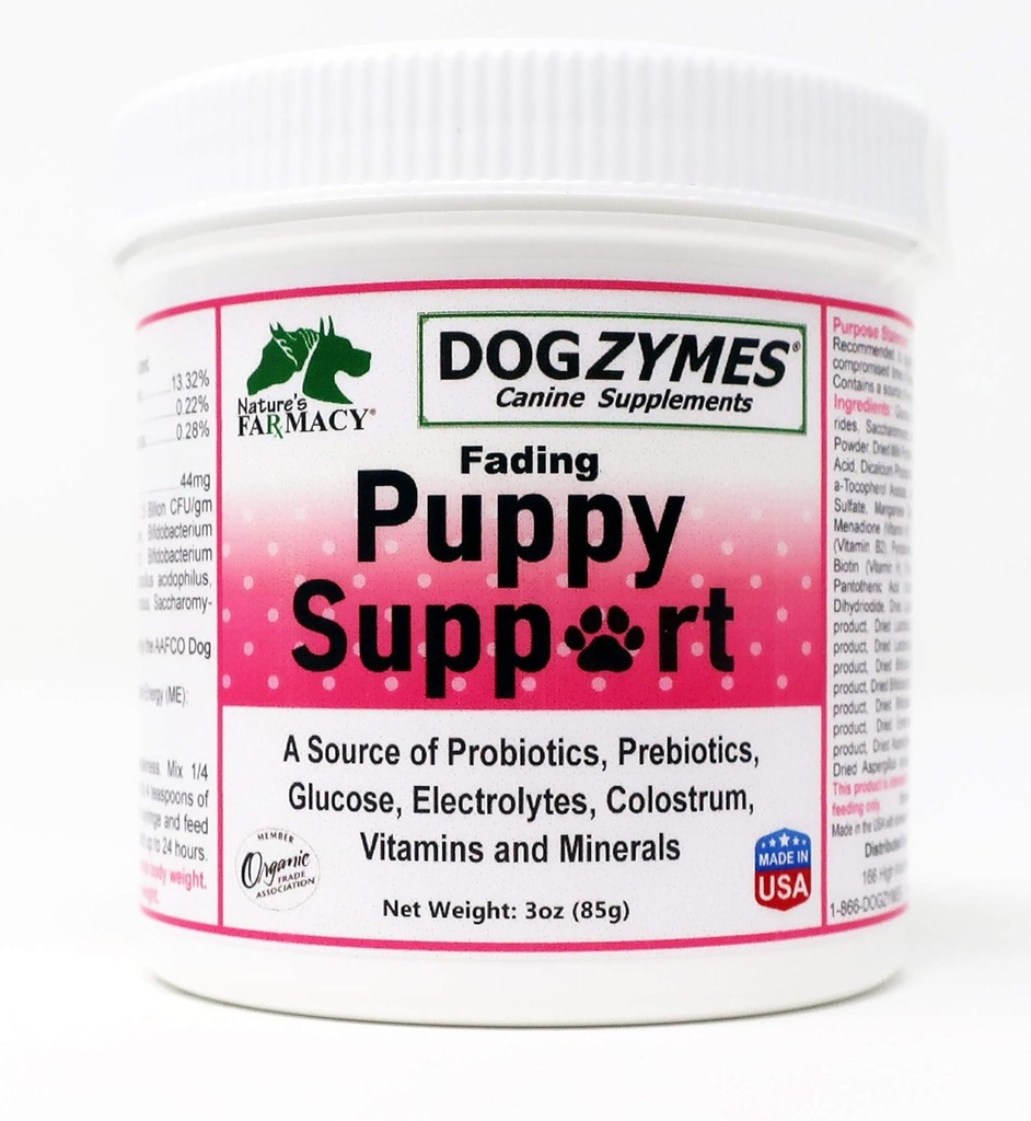 Dogzymes Desvanecendo Cachorrinho Suporte Probióticos Prebióticos Enzimas Glicose Eletrolitos Vitaminas Minerais Misture 1 a 16 com água (3 onça)
