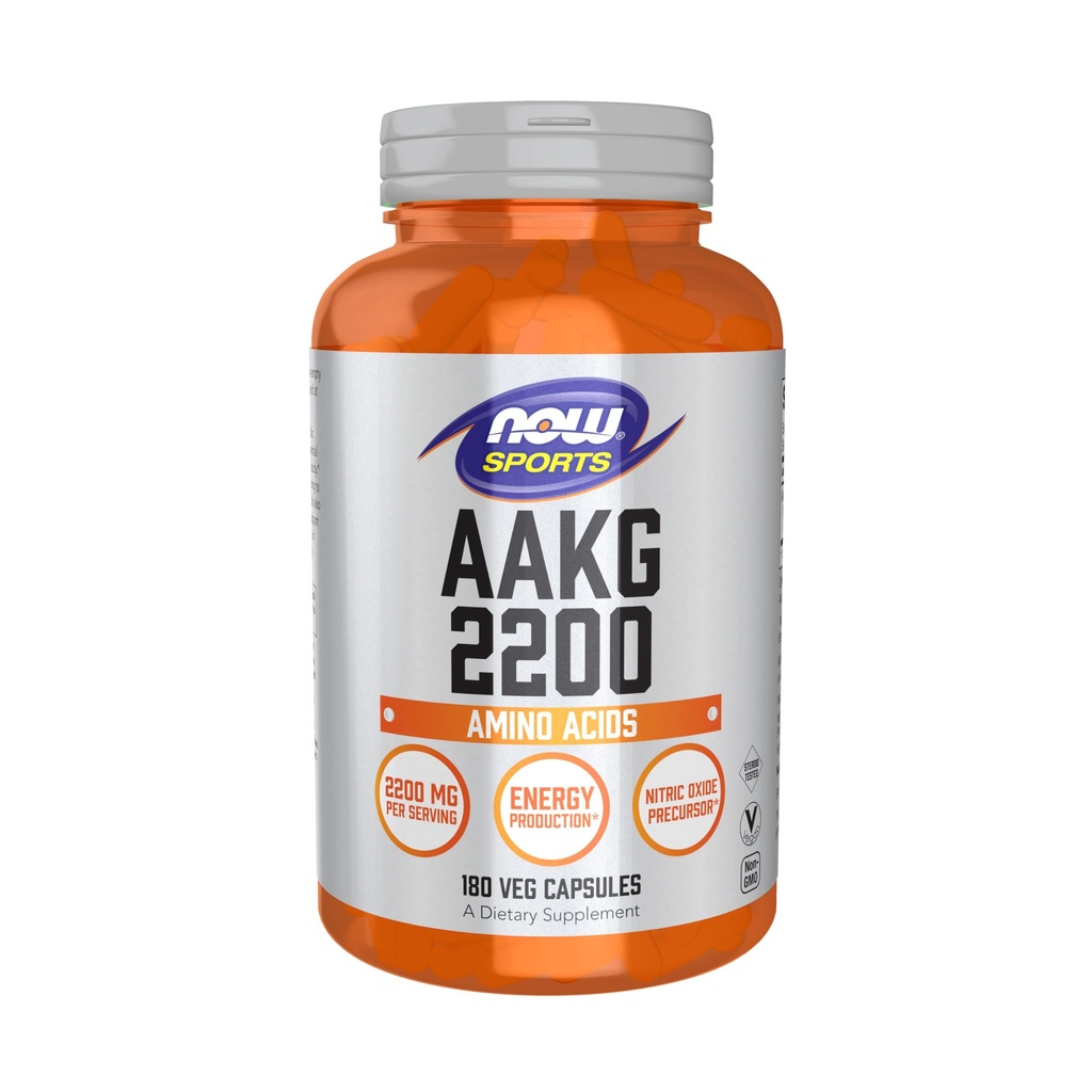 NOW Sports AAKG 2200, Arginina, Produção de Energia, 180 Veg Cápsulas