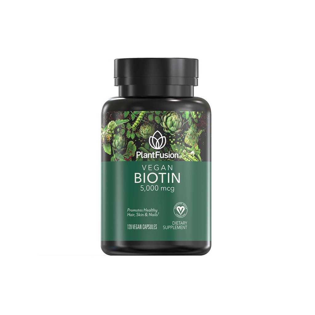 PlantaFusion Vegan Biotin de, Premium Vegan Biotin para mulheres e homens (5000mcg), Pele natural do cabelo e unhas Vitaminas, 120 Cápsulas Vegan