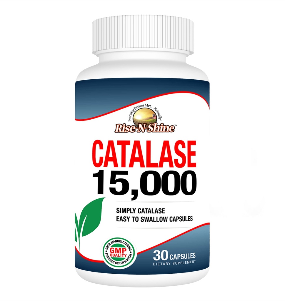 Rise-N-Shine Catalase Suplemento 15.000 - Poderoso Antioxidante Enzima para a saúde do cabelo - Suplementos de cabelo para forte suporte de cabelo - Fonte de 30 dias