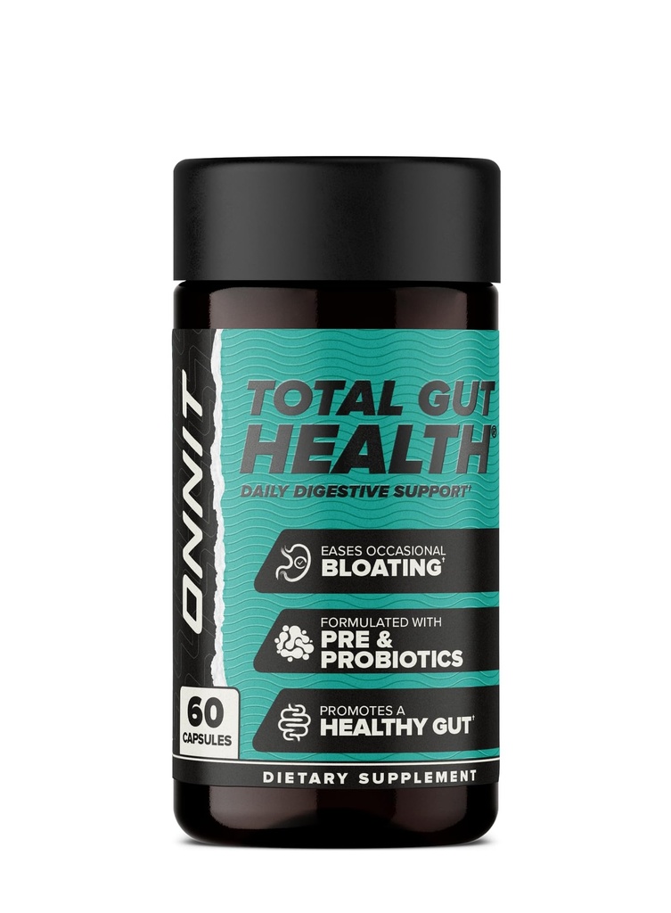 ONNIT Total Gut Health Daily Digestive Support, IGENTM Não-GMO Tested Digestion Supplement for Women and Men with 7 Strains of Probióticos, Prebióticos, Enzimas e Betaine HCL, 60 Count