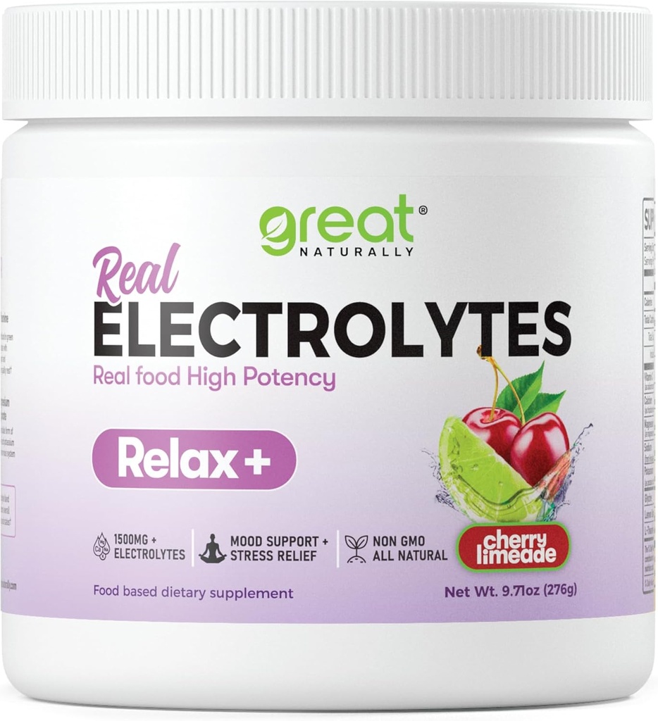 Relaxa+ calda de cereja calma Suplemento de eletrólito: Hidratação e suporte de humor para relaxar, alívio de estresse, suporte de adrenalina e cortisol - Glycine, L-Theanina, limão Balm - EUA Made