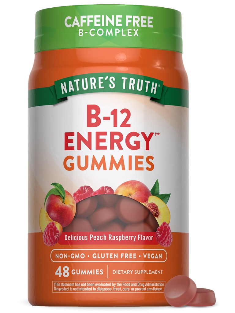 Nature's Truth Vitamina B Complex Gummies (Conte 48) com B-Vitamins, L-Carnitine & Ashwagandha ( Vegan), Non-GMO & Gluten Free Supplement