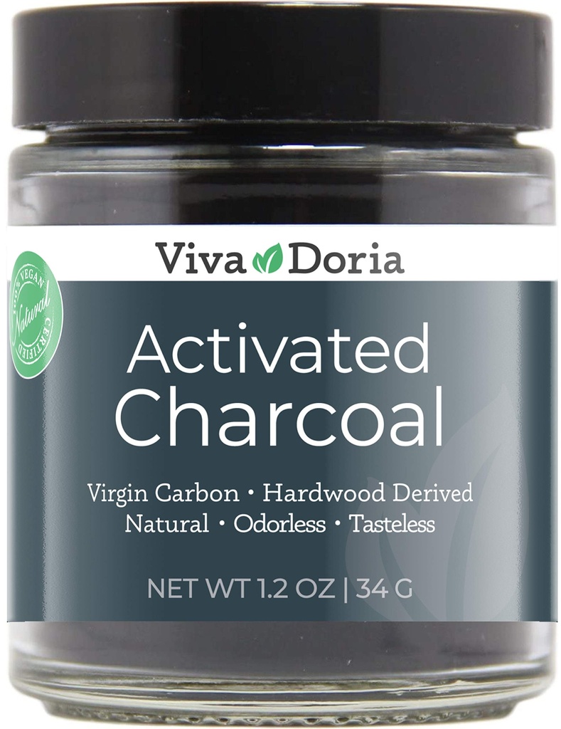Viva Doria Ativado Pó de Carvão, Madeira Derivada, Grau de Alimentos, 1,2 Oz frasco de vidro