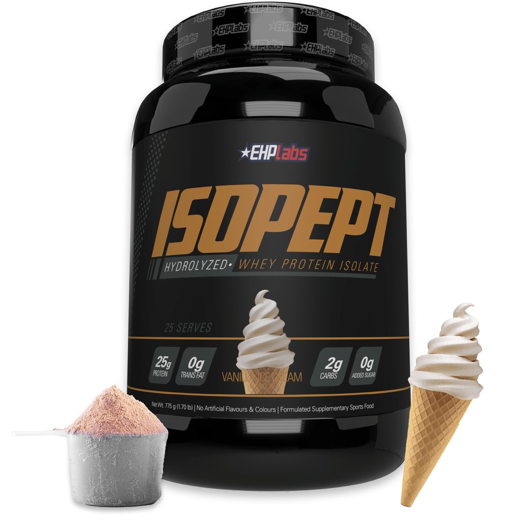 IsoPept Hydrolyzed Whey Protein Powder by EHPLabs - 100% Whey Protein Isolato & Hydrolisate, 27g de proteína, Não-GMO, Gluten Free, Fast Absorbing, Easy Digesting, 27 Serves (Vanilla Ice-Cream)