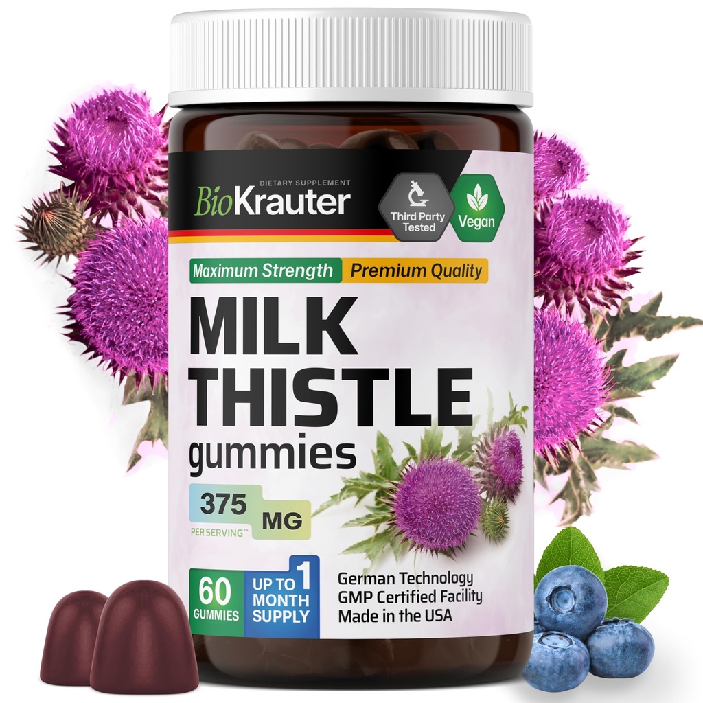BIO KRAUTER leite cardo fígado Detox chicletes - 1500 mg de força - 60 mastiga - Silymarin leite Thisle Suplemento - Vegan fórmula sem gelatina