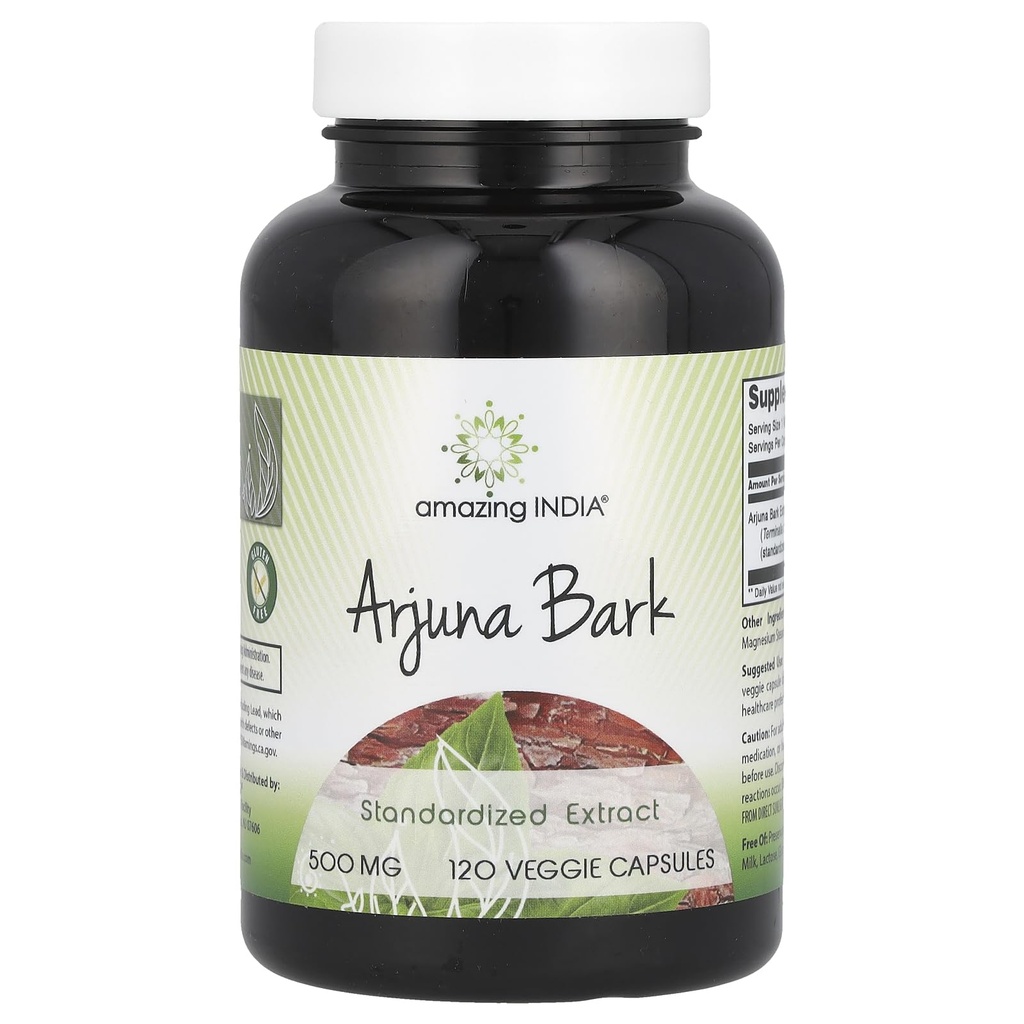 Incrivel Índia Arjuna Bark Extract Supplement .500 Mg . 120 Veggie Cápsulas . Não-GMO . Gluten Free .