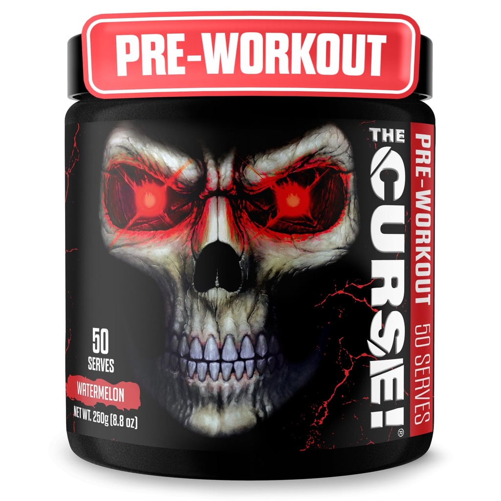 JNX SPORTS A Maldição! Pó pré-treino para homens e mulheres, cafeína, beta-alanina, creatina, L-citrulina, 50 Servões, sabor de melancia – aumentar a energia, força e foco