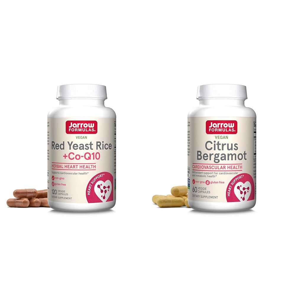 Jarrow Fórmulas Red Yeast Rice 1200 mg & Co-Q10 100 mg Por Serving-120 Veggie Caps-60 Servings & Heart Health-Vegan & Citrus Bergamot 500 mg-60 Servings (Veggie Caps)