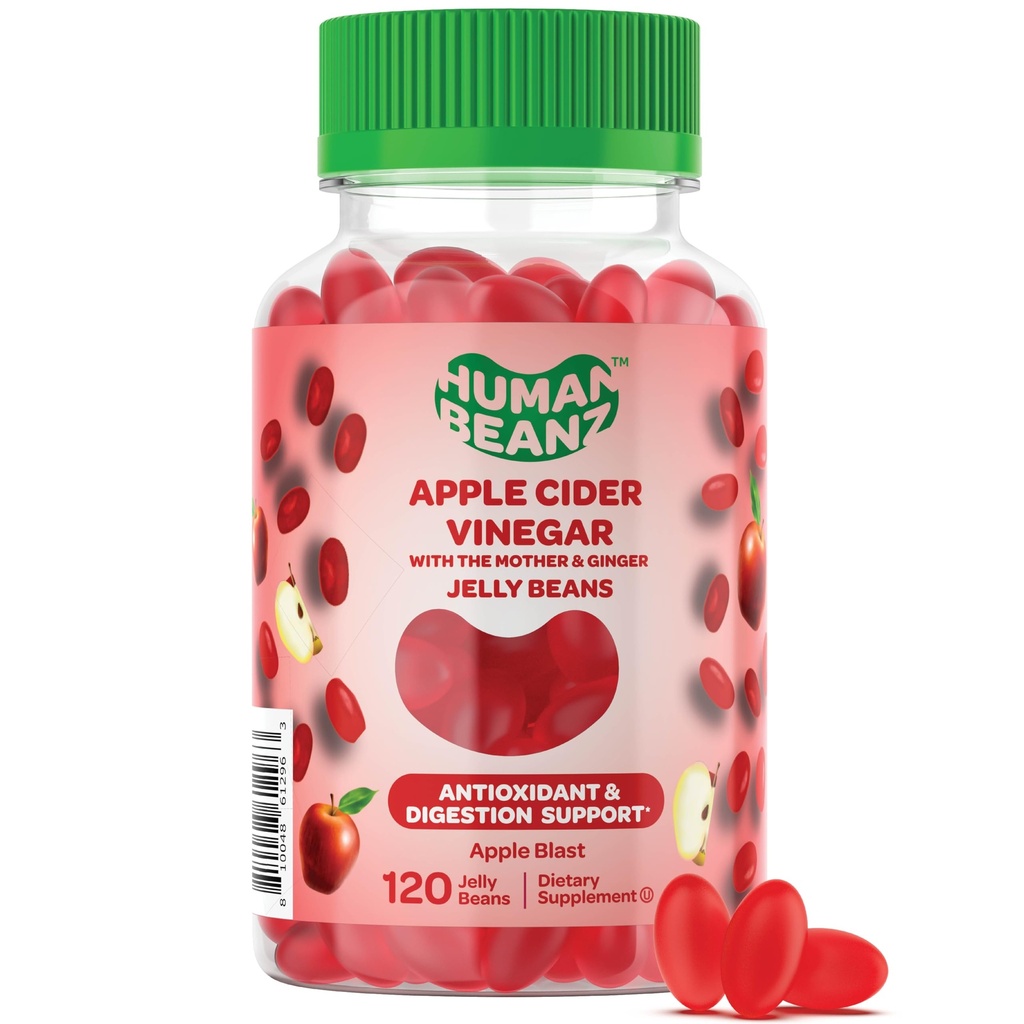 Apple Cider Vinagre Jelly Bean Gummies com a mãe e gengibre, suplementos dietéticos vegetarianos para homens e mulheres, apoio à saúde digestivo, 120 Apple Blast Jelly Beans, Kosher