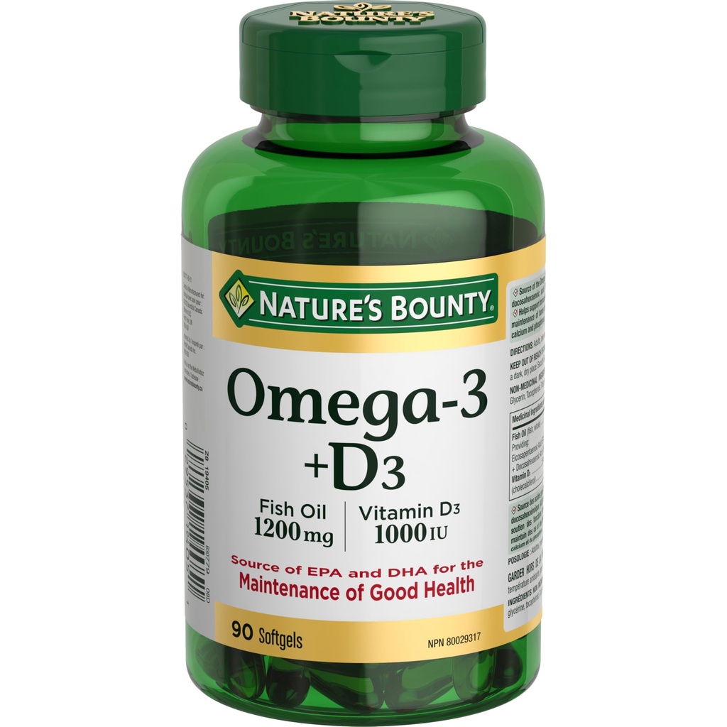 Natureza recompensa Omega-3 + D3 óleo de peixe 1200mg / vitamina D3 1000UI 90 softgels