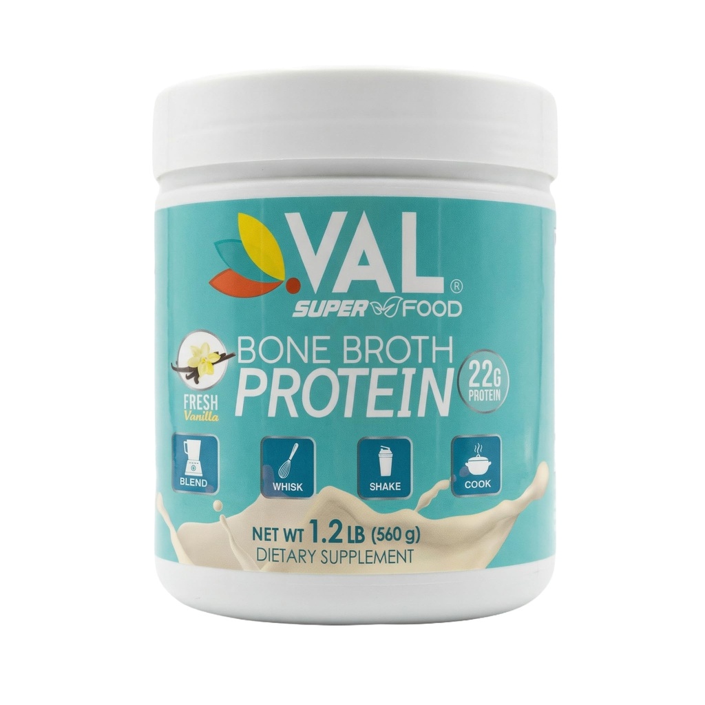VAL Bone Broth Protein Powder – 22g Protein, 12g Colágeno, MCT & Pea Protein – Gut, Skin & Joint Support – Paleo Friendly, Gluten Free – Chicken Flavor, 16 Servings
