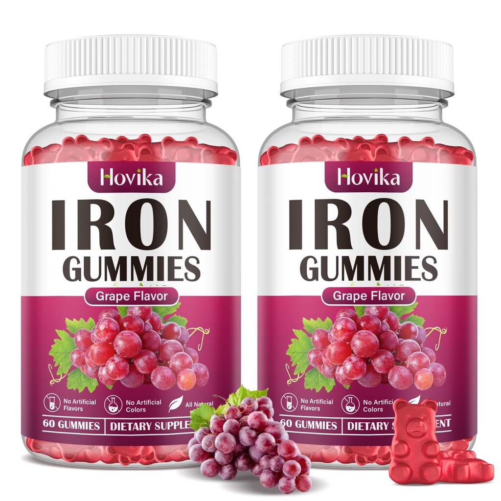 (2 Pack) Suplemento de pastilhas de ferro para mulheres e homens, Suplementos de ferro para anemia com vitamina C, B12, Folato-Blood Builder & Suporte de energia para deficiência de ferro - Sabor de uva, Vegan, 120 chicletes