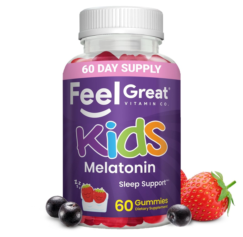 Feel Great Kids Melatonin Gummy □ Strawberry Flavored Melatonin Gummies Kids 1 MG de Melatonin Sleep Aid for Kids